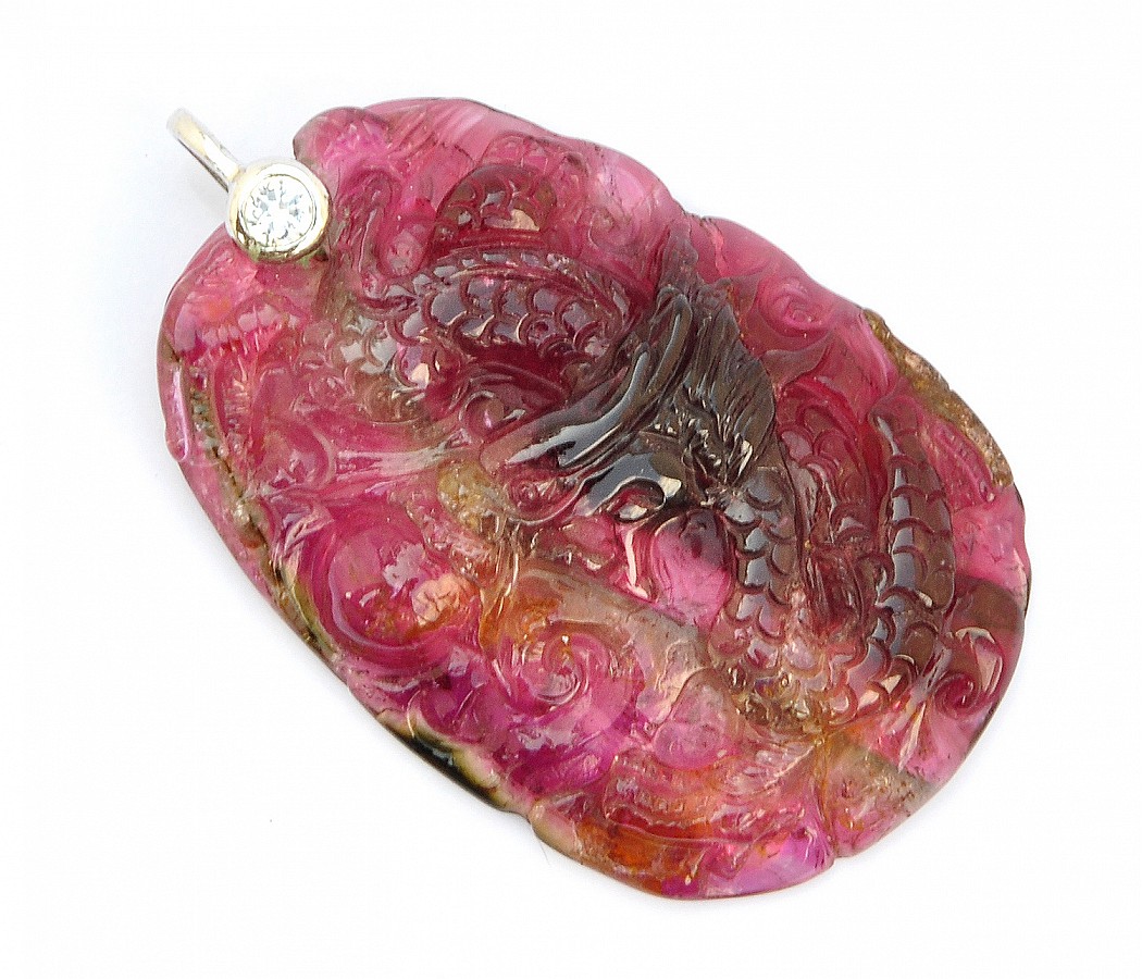 Multi colour Tourmaline Dragon Pendant