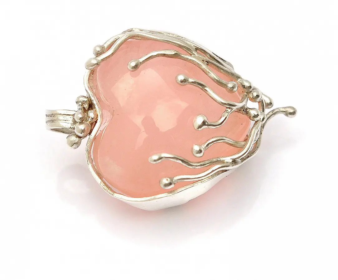 Rose Quartz Heart in 999 Fine Silver Pendant