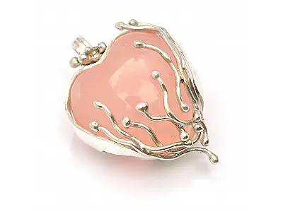 Rose Quartz Heart in 999 Fine Silver Pendant
