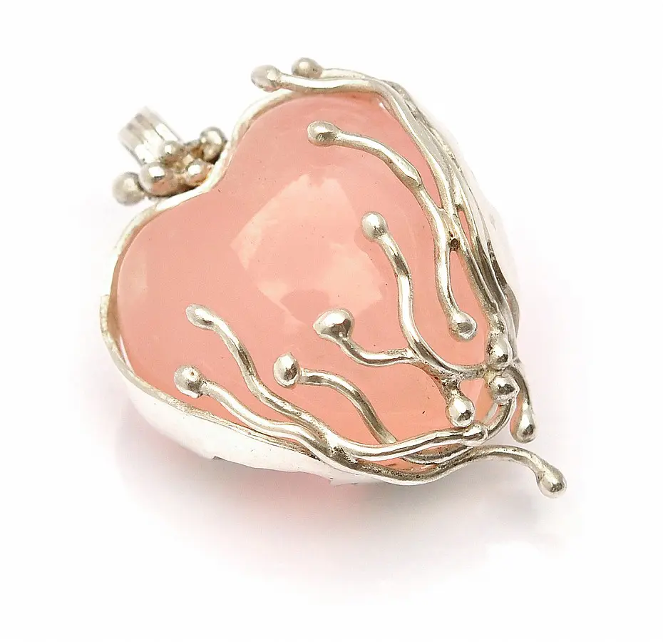 Rose Quartz Heart in 999 Fine Silver Pendant