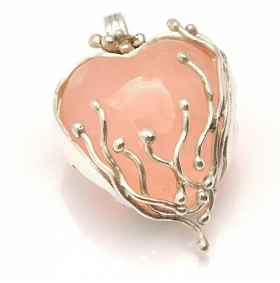 Rose Quartz Heart in 999 Fine Silver Pendant