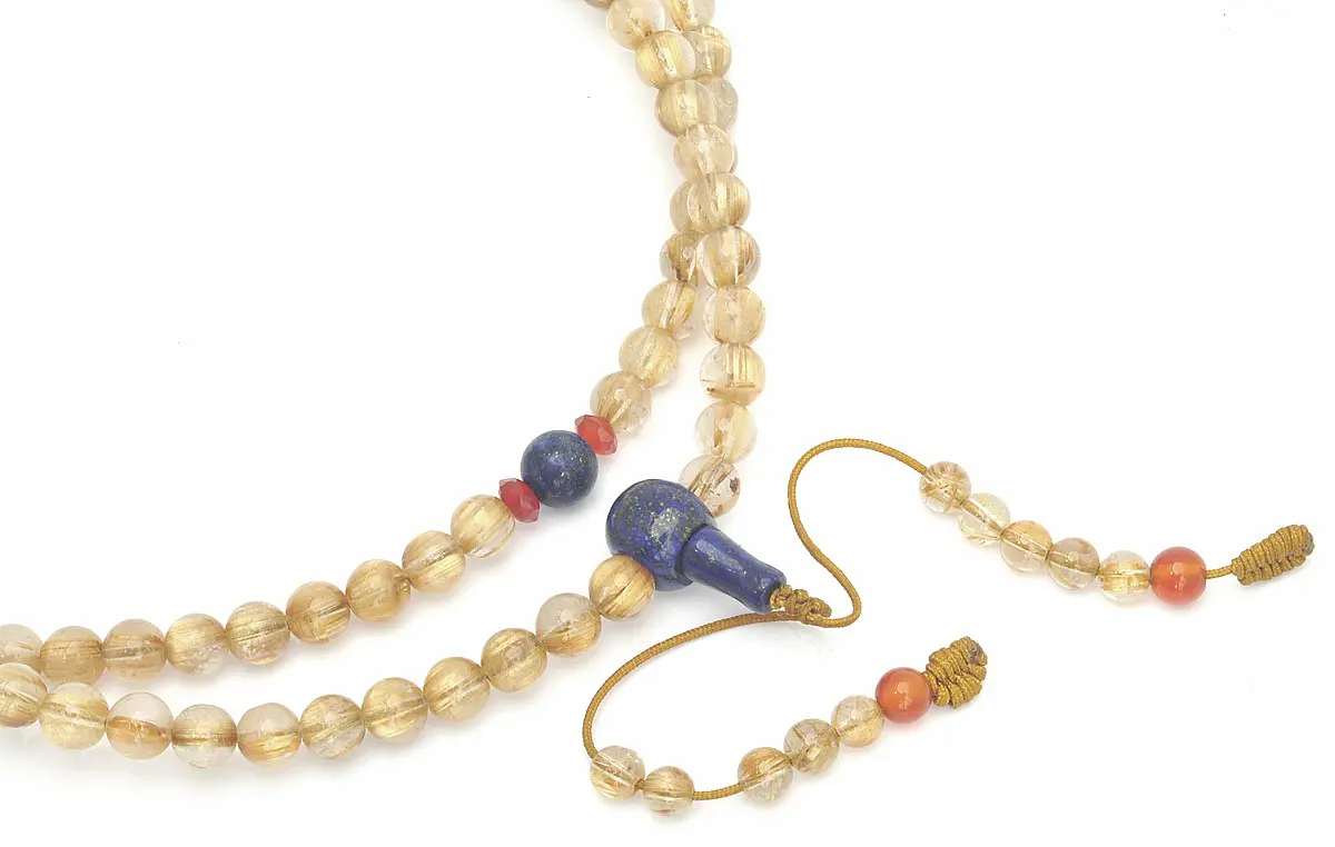 Genuine AAAA Golden Rutilated Quartz 7mm Beads Mala with Lapis