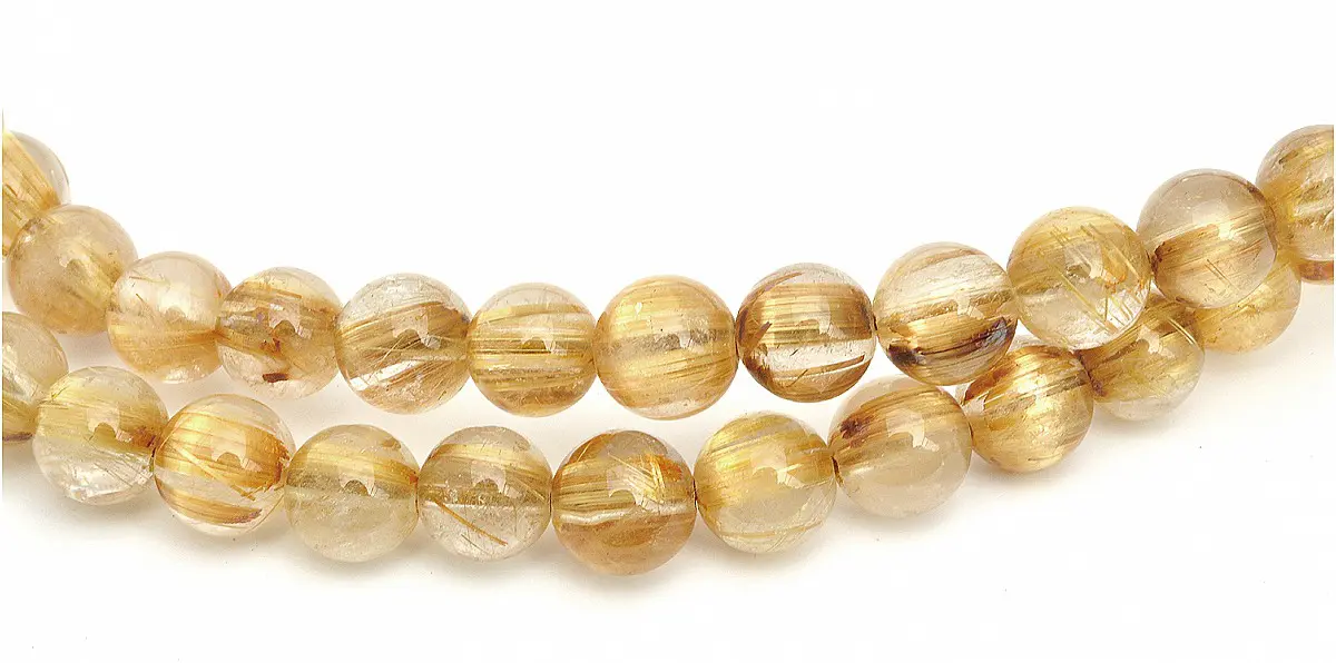 Genuine AAAA Golden Rutilated Quartz 7mm Beads Mala with Lapis