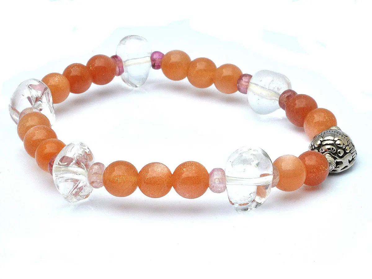 High Quality Natural Sunstone Clear Quartz Sterling Silver Bracelet