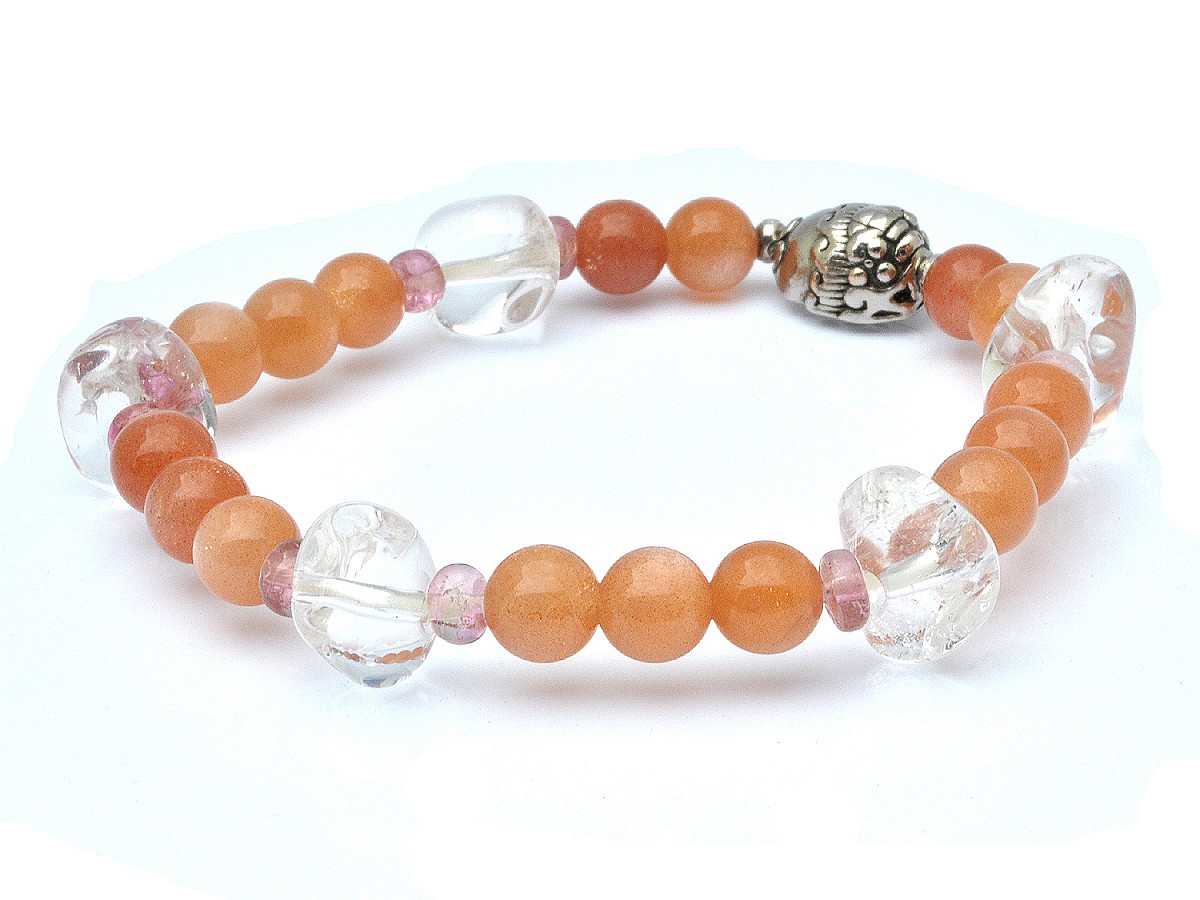 High Quality Natural Sunstone Clear Quartz Sterling Silver Bracelet