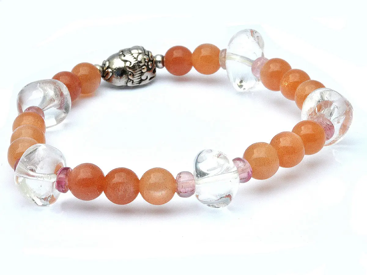 High Quality Natural Sunstone Clear Quartz Sterling Silver Bracelet