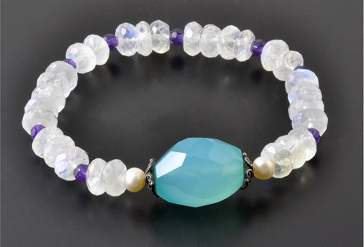 Moonstone Aqua Chalcedony Amethyst Bracelet