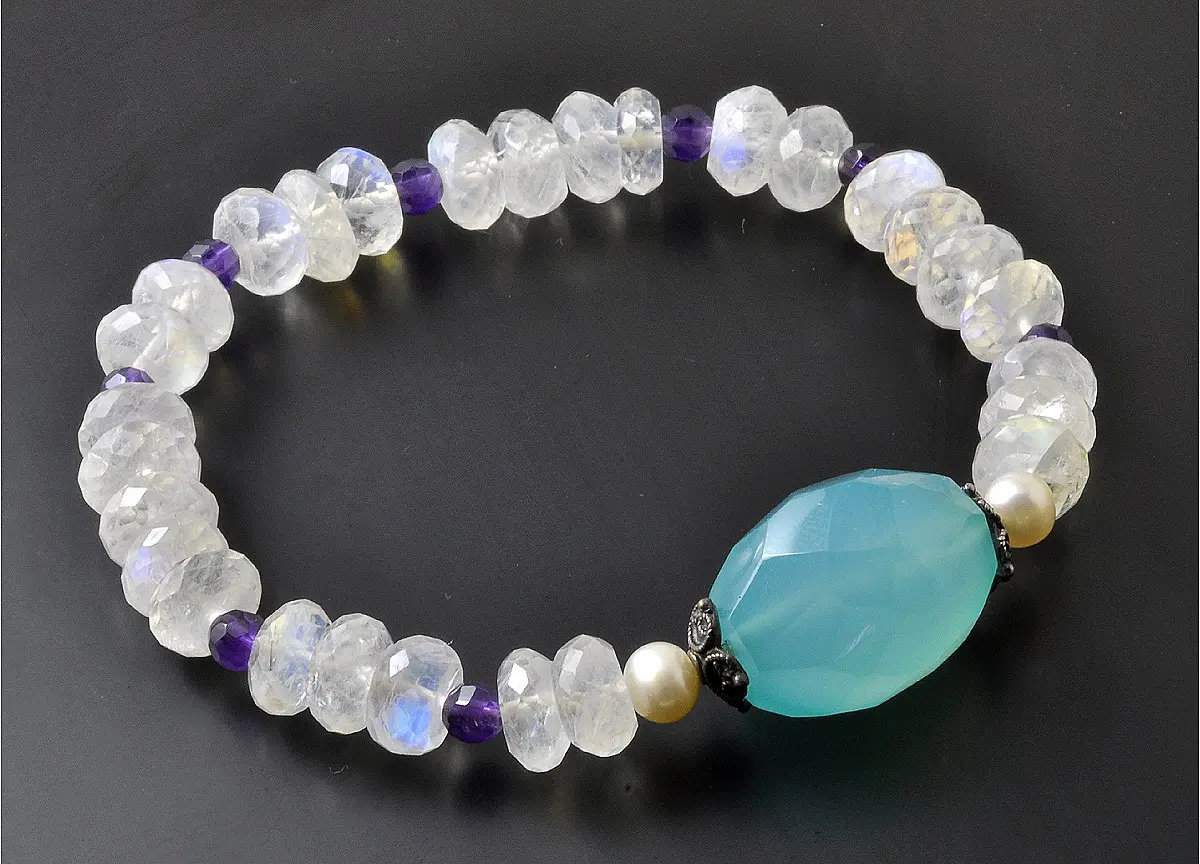 Moonstone Aqua Chalcedony Amethyst Bracelet