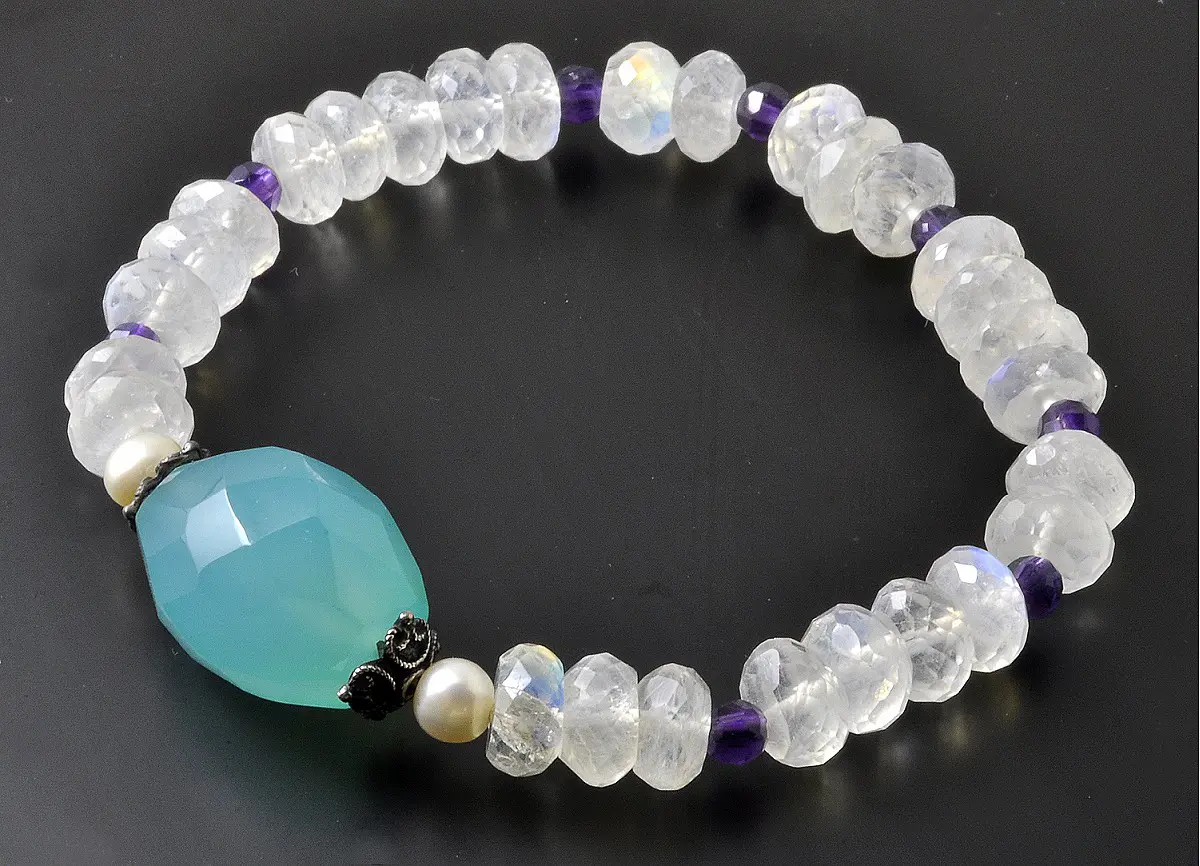 Moonstone Aqua Chalcedony Amethyst Bracelet