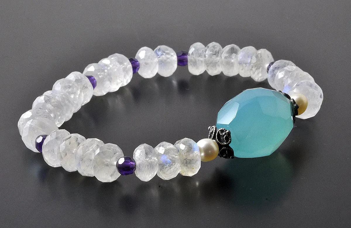 Moonstone Aqua Chalcedony Amethyst Bracelet