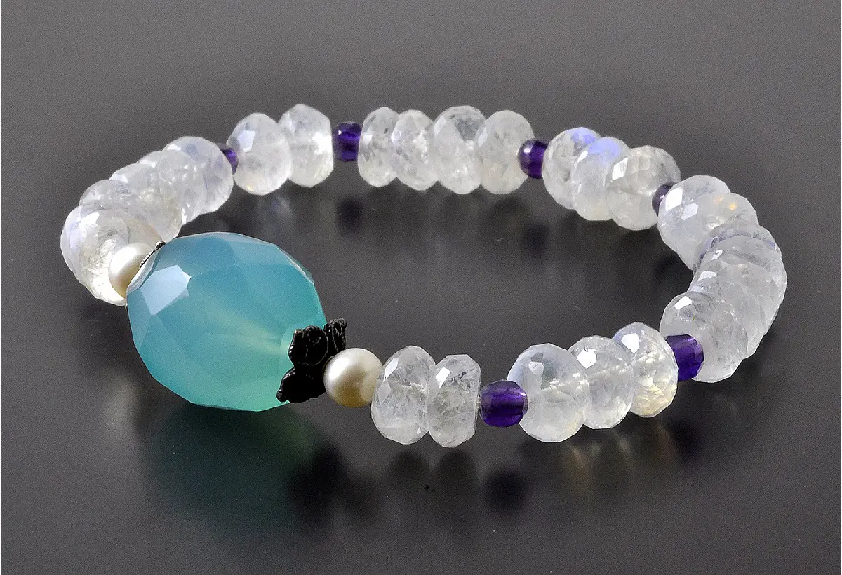 Moonstone Aqua Chalcedony Amethyst Bracelet