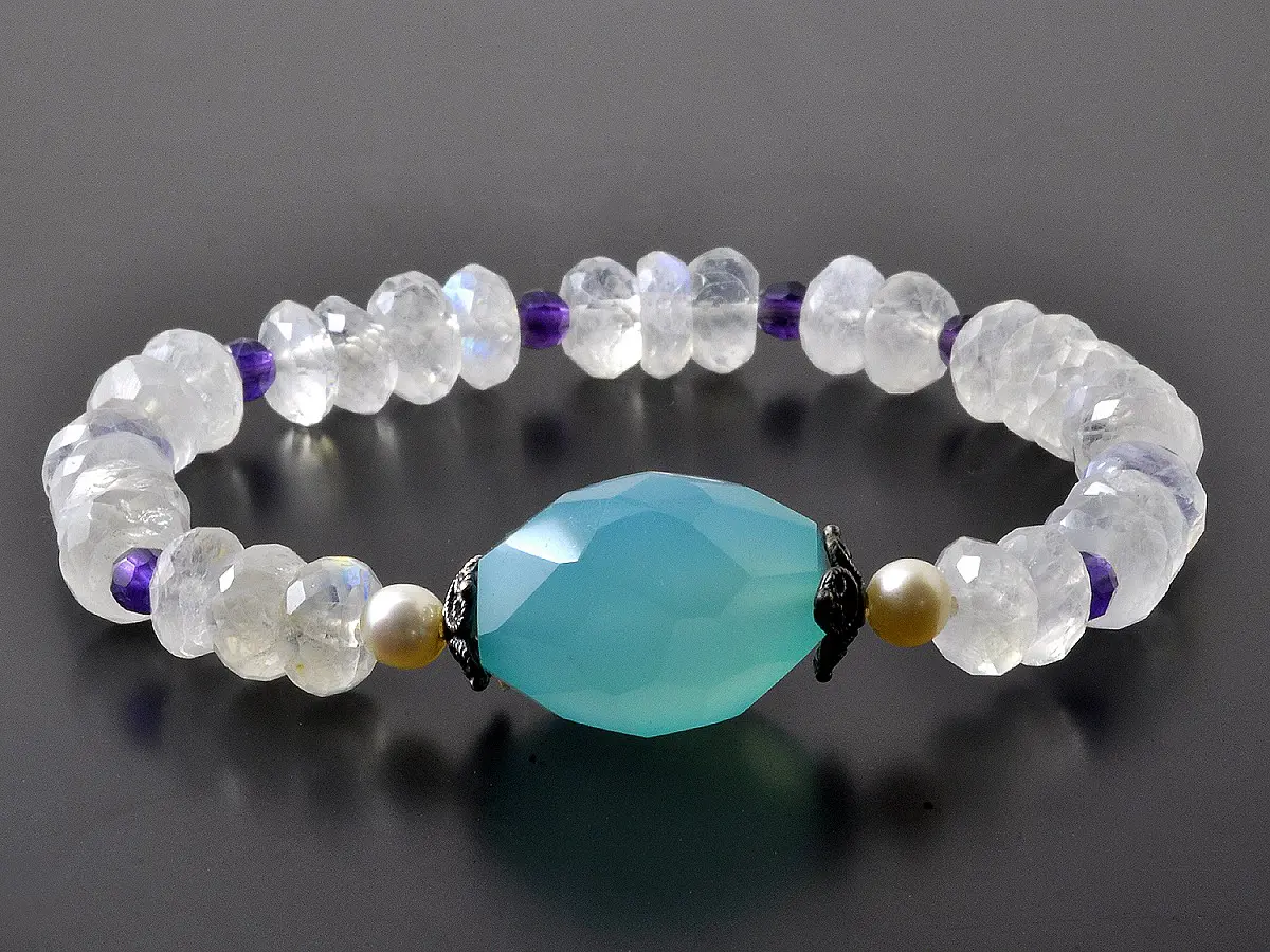 Moonstone Aqua Chalcedony Amethyst Bracelet