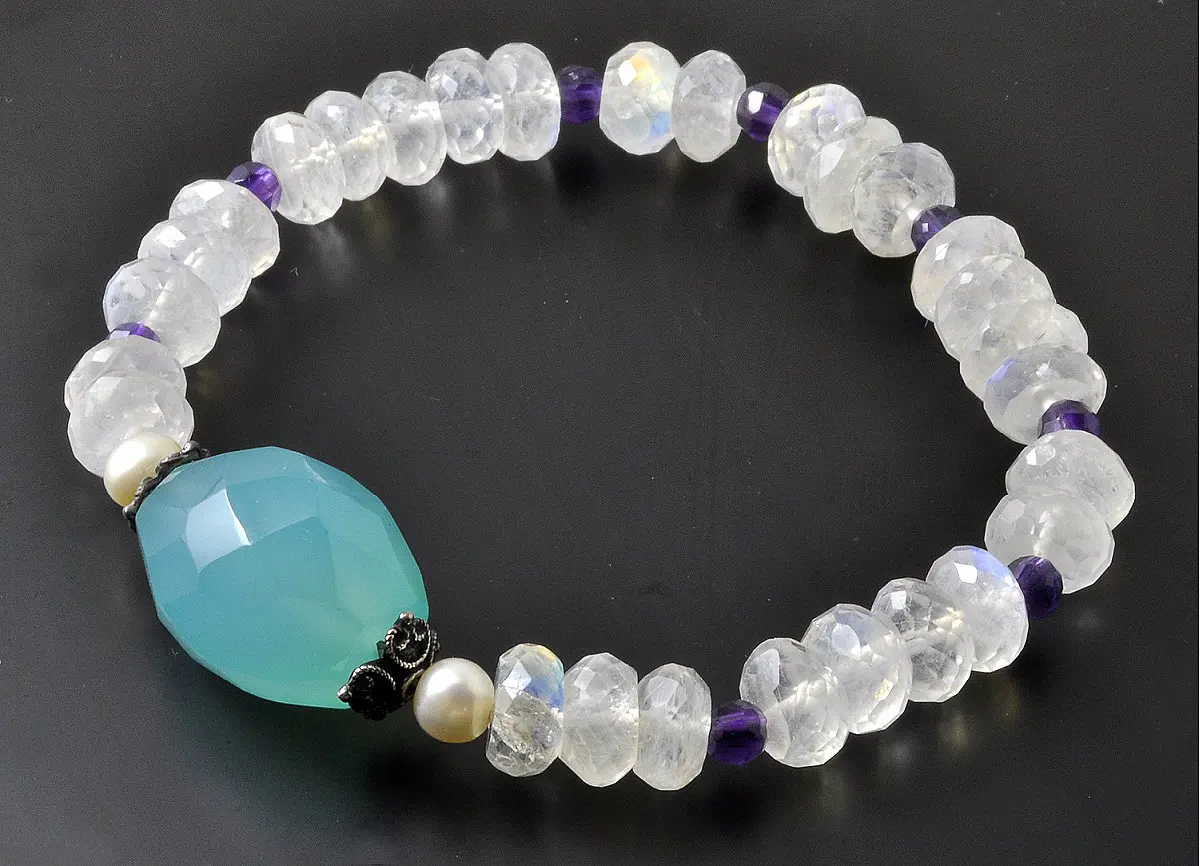 天然清透藍暈月光石海藍玉瓍紫水晶手鏈