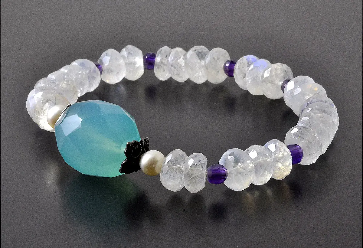 天然清透藍暈月光石海藍玉瓍紫水晶手鏈