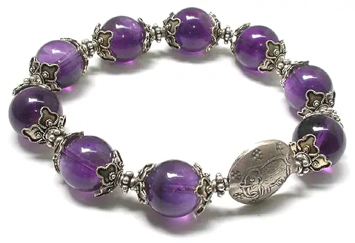 Classic Silver Amethyst Bead Bracelet DD1