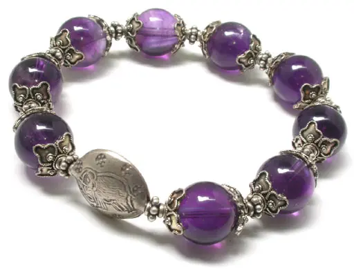 Classic Silver Amethyst Bead Bracelet DD1