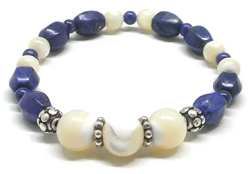 Lapis and Shell Bracelet with Silver