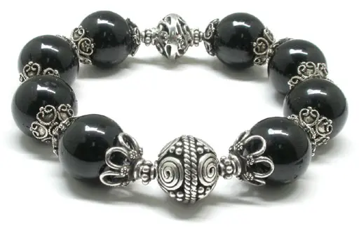 Black Tourmaline and Silver Bracelet