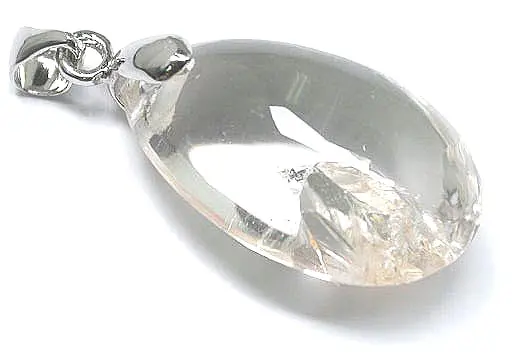 Embedded Clear Quartz Crystal Pendant with Silver Clasp