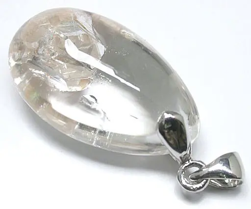 Embedded Clear Quartz Crystal Pendant with Silver Clasp