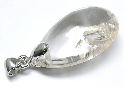 Embedded Clear Quartz Crystal Pendant with Silver Clasp