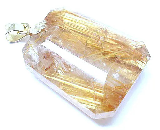 Rutilated Quartz Pendant with 18K Gold Clasp