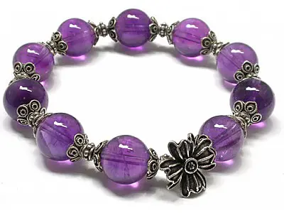 Classic Silver Amethyst Bead Bracelet DD2