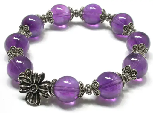 Classic Silver Amethyst Bead Bracelet DD2