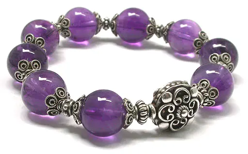 Classic Silver Amethyst Beads Bracelet DD3