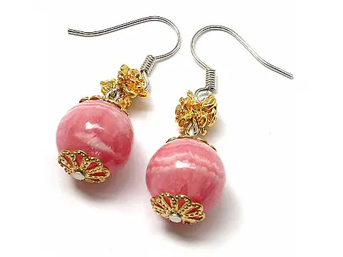 Rhodochrosite Gold Earrings