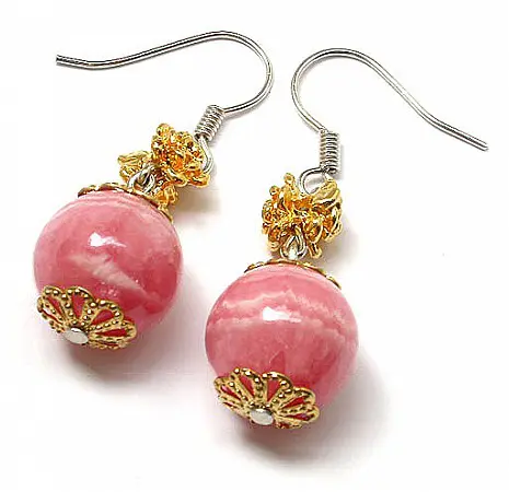 Rhodochrosite Gold Earrings