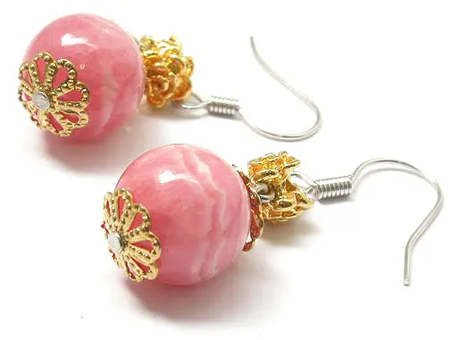 Rhodochrosite Gold Earrings