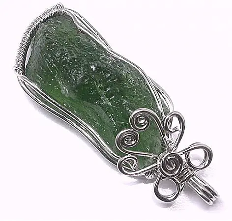 Moldavite in Silver Pendant