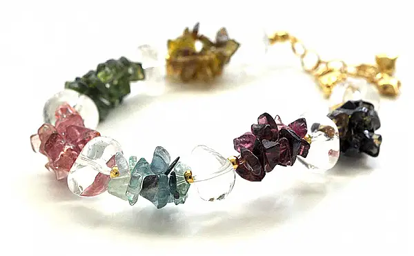 Irregular gravel Tourmaline and Clear Quartz Bracelet