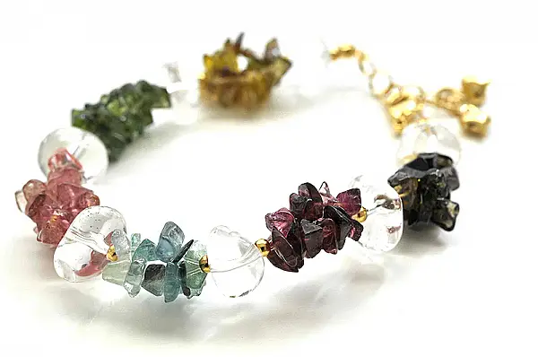 Irregular gravel Tourmaline and Clear Quartz Bracelet