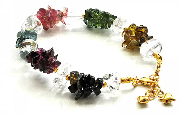 Irregular gravel Tourmaline and Clear Quartz Bracelet