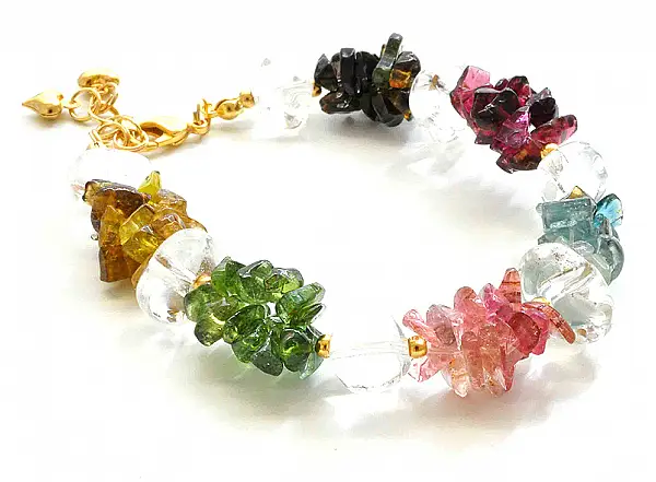 Irregular gravel Tourmaline and Clear Quartz Bracelet