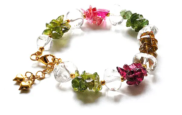 Irregular gravel Tourmaline and Clear Quartz Bracelet