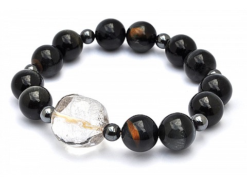 鷹眼石藍虎眼,銀鈦晶髮晶,黑膽石手鍊手珠 鷹眼石藍虎眼,銀鈦晶髮晶,黑膽石手鍊手珠